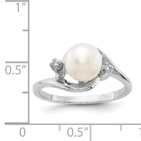 14k White Gold 7mm FW Cultured Pearl AA Diamond ring-Y1850PL/AA