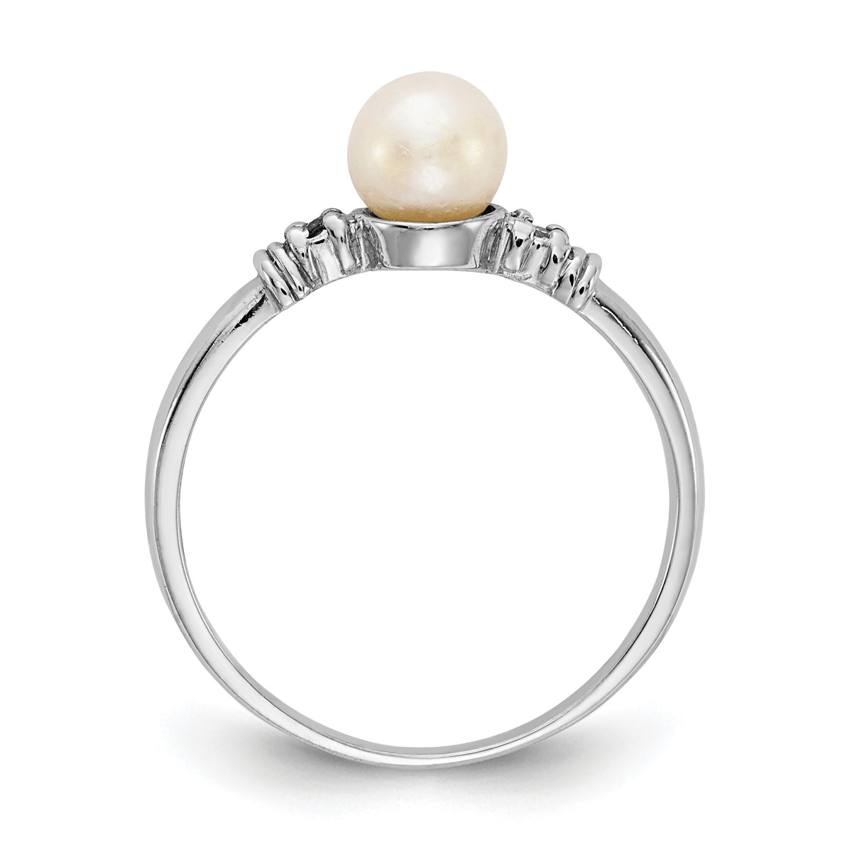14k White Gold 5mm FW Cultured Pearl AA Diamond ring-Y1860PL/AA