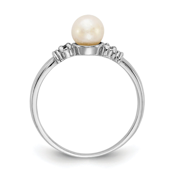 14k White Gold 5mm FW Cultured Pearl AA Diamond ring-Y1860PL/AA
