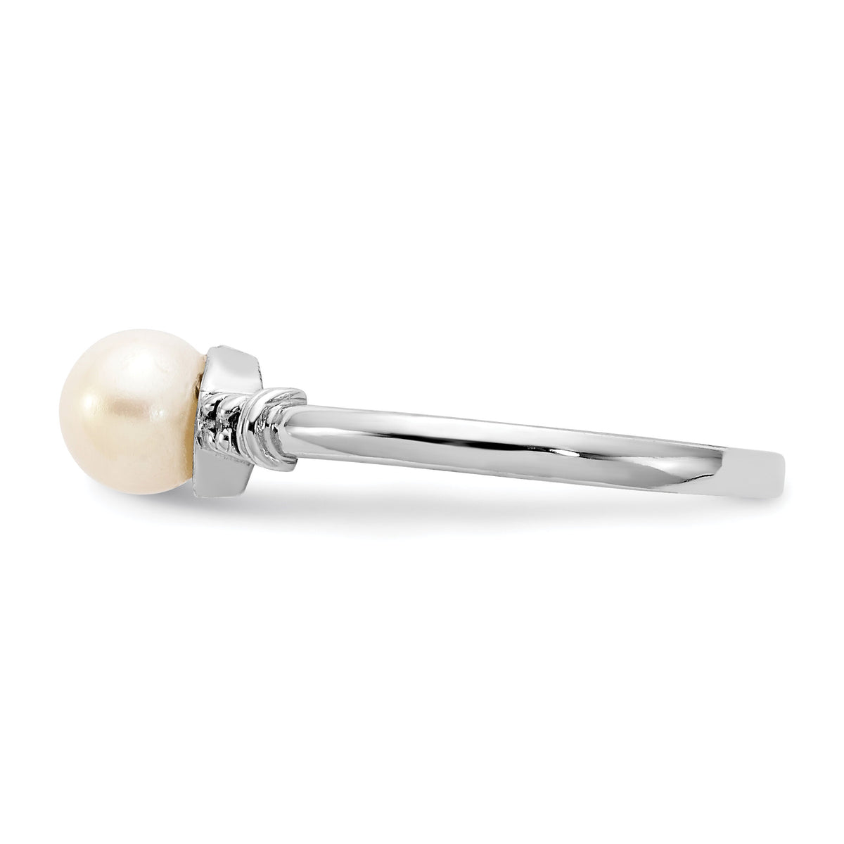 14k White Gold 5mm FW Cultured Pearl AA Diamond ring-Y1860PL/AA