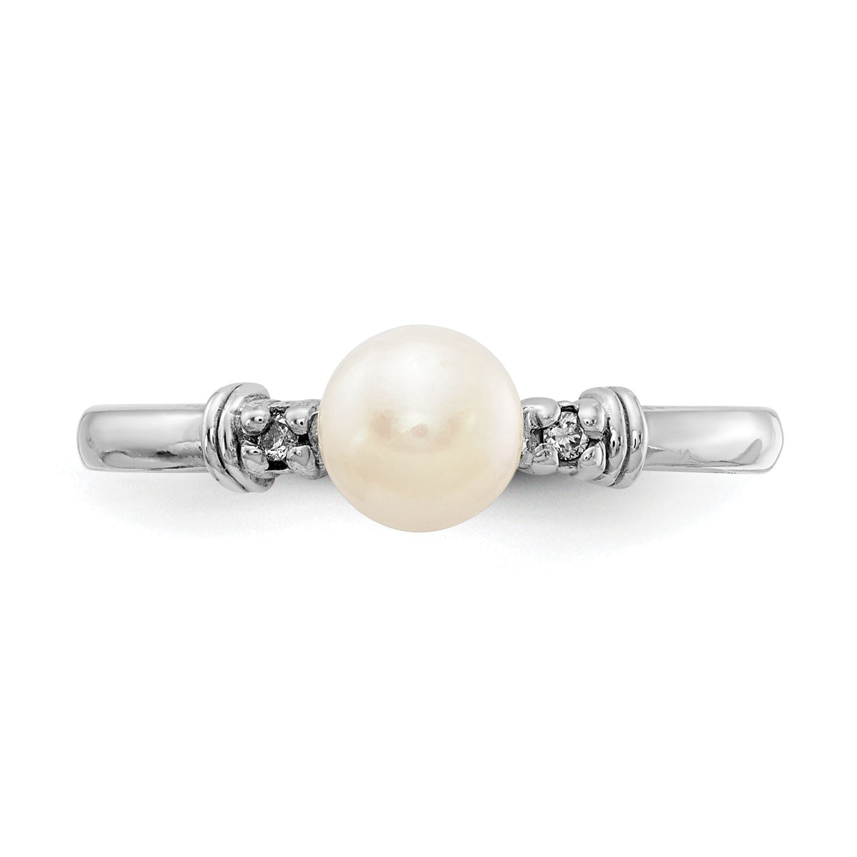 14k White Gold 5mm FW Cultured Pearl AA Diamond ring-Y1860PL/AA