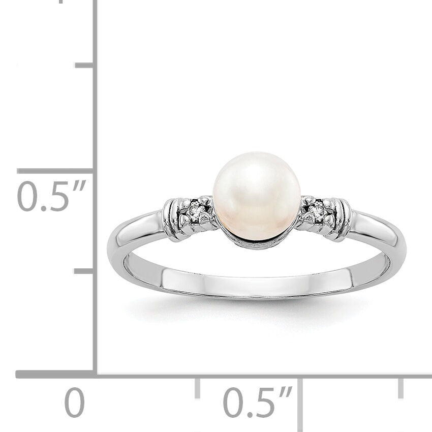 14k White Gold 5mm FW Cultured Pearl AA Diamond ring-Y1860PL/AA