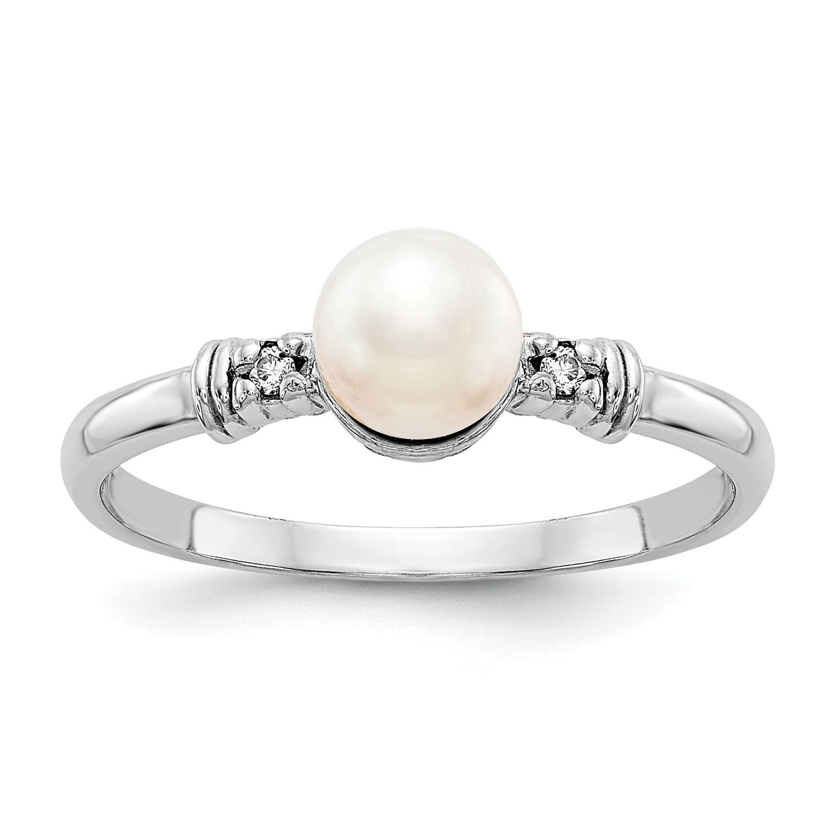14k White Gold 5mm FW Cultured Pearl AA Diamond ring-Y1860PL/AA