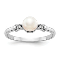 14k White Gold 5mm FW Cultured Pearl AA Diamond ring-Y1860PL/AA