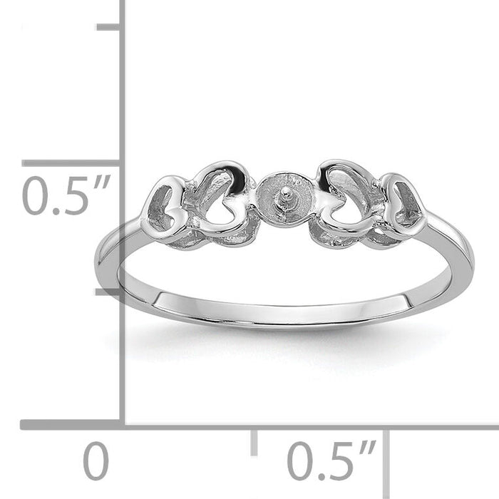 14k White Gold Polished Pearl Heart Ring Mounting-Y1870
