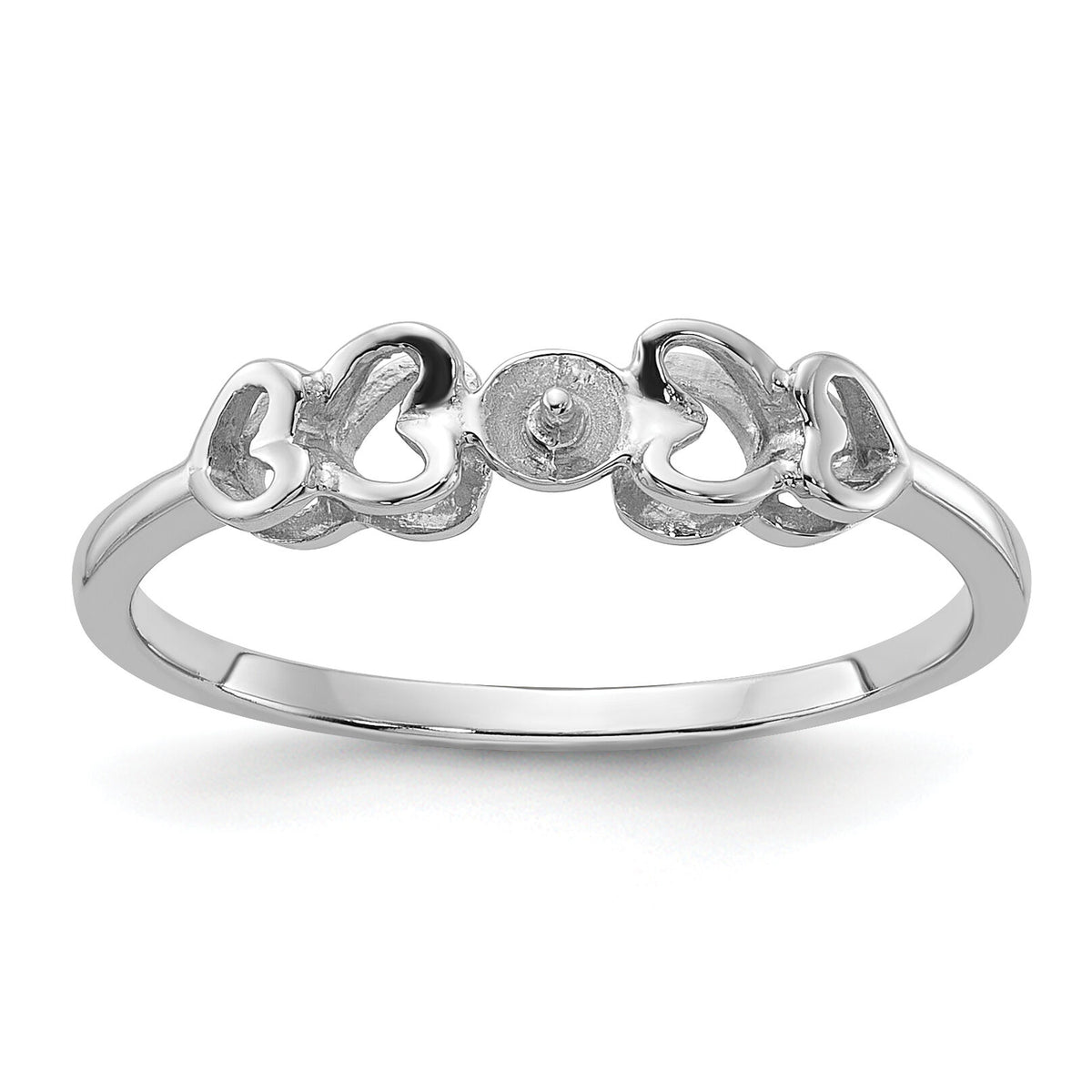 14k White Gold Polished Pearl Heart Ring Mounting-Y1870