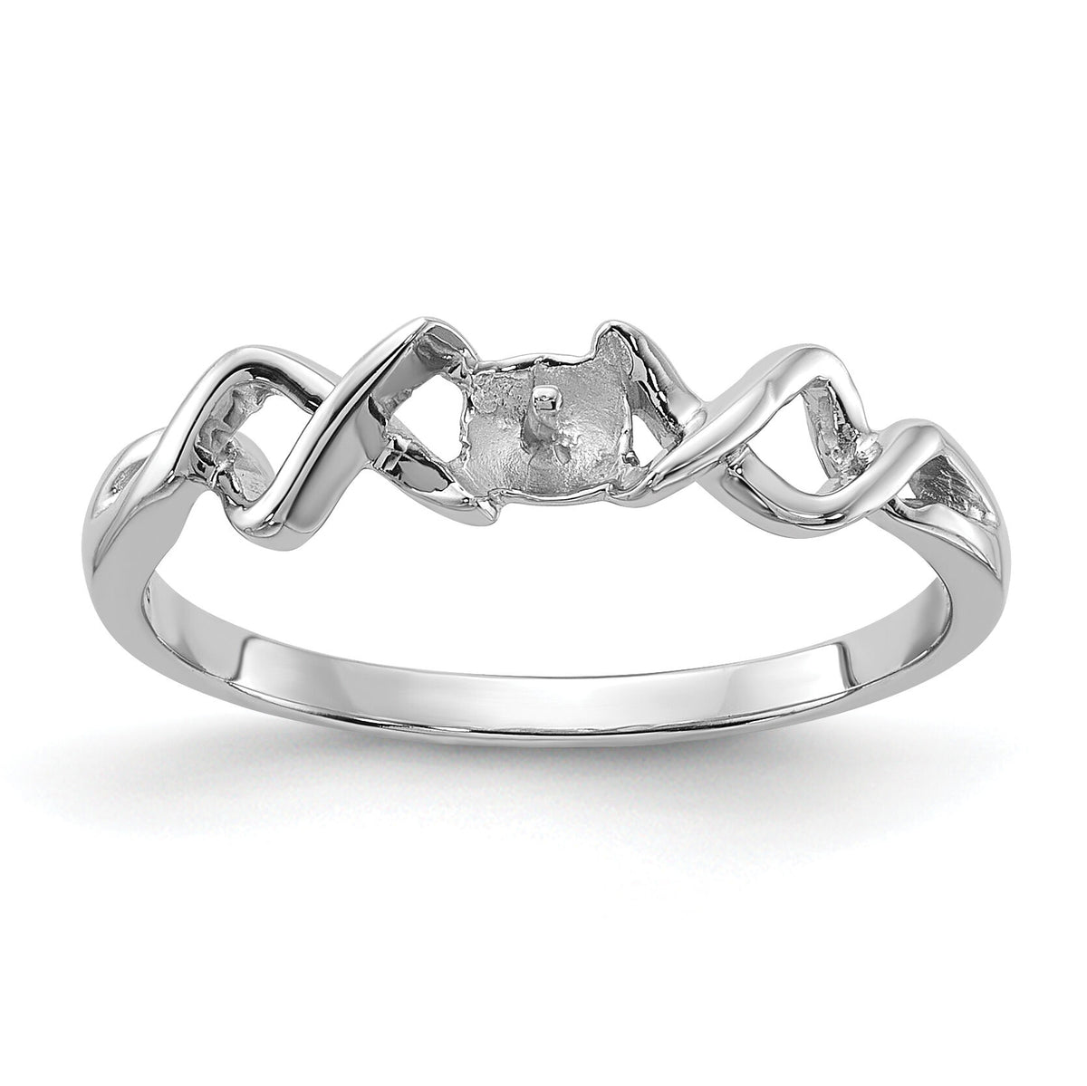14k White Gold Polished Pearl Twisted Ring Mounting-Y1872