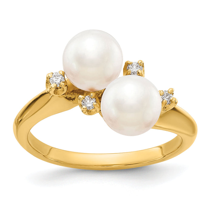 14k 6mm FW Cultured Pearl AA Diamond ring-Y1875PL/AA