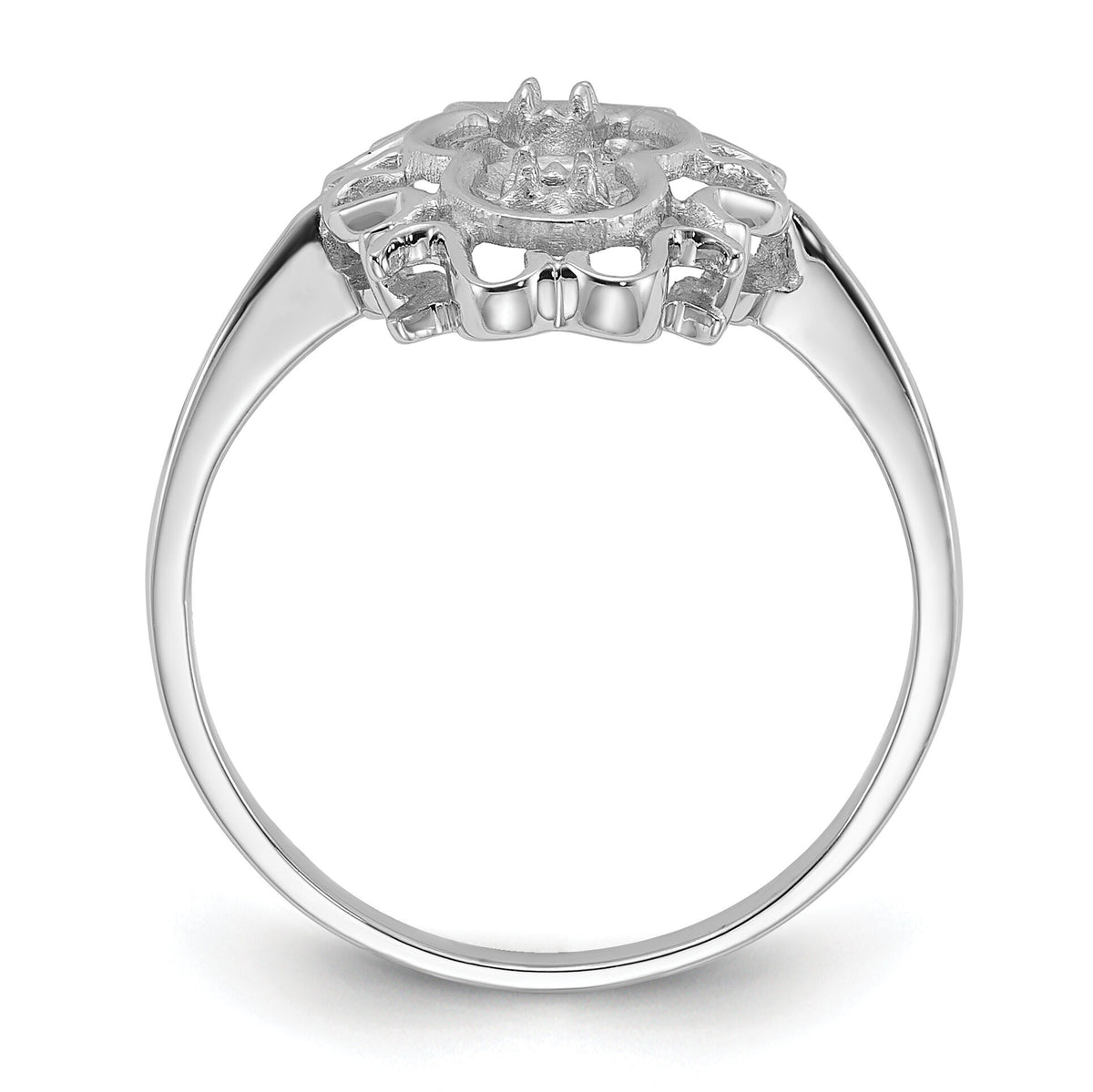 14k White Gold Polished Diamond & Pearl Scroll Ring Mounting-Y1907