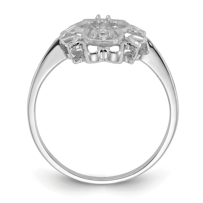 14k White Gold Polished Diamond & Pearl Scroll Ring Mounting-Y1907