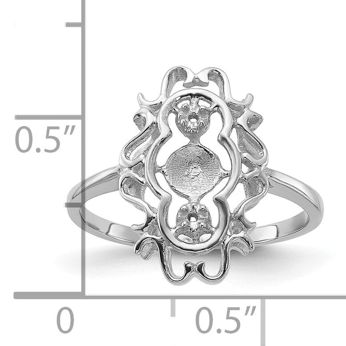 14k White Gold Polished Diamond & Pearl Scroll Ring Mounting-Y1907