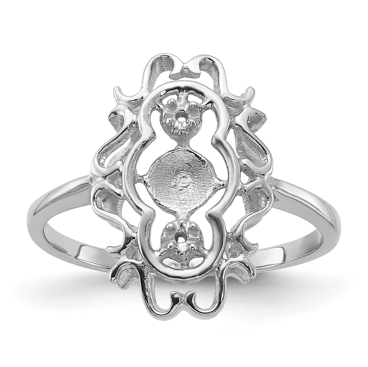 14k White Gold Polished Diamond & Pearl Scroll Ring Mounting-Y1907