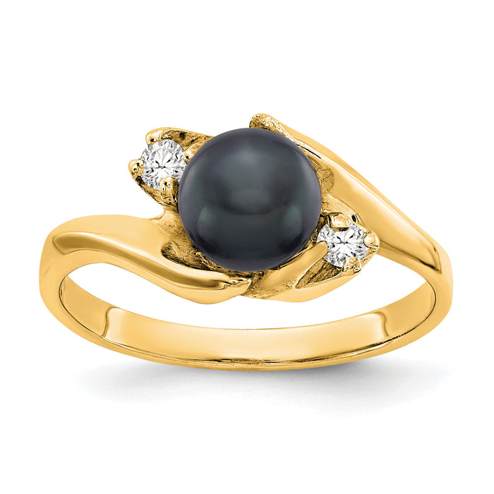 14k Polished Diamond & Pearl Ring Mounting-Y1932