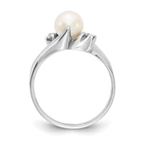 14k White Gold 6mm FW Cultured Pearl AA Diamond ring-Y1933PL/AA