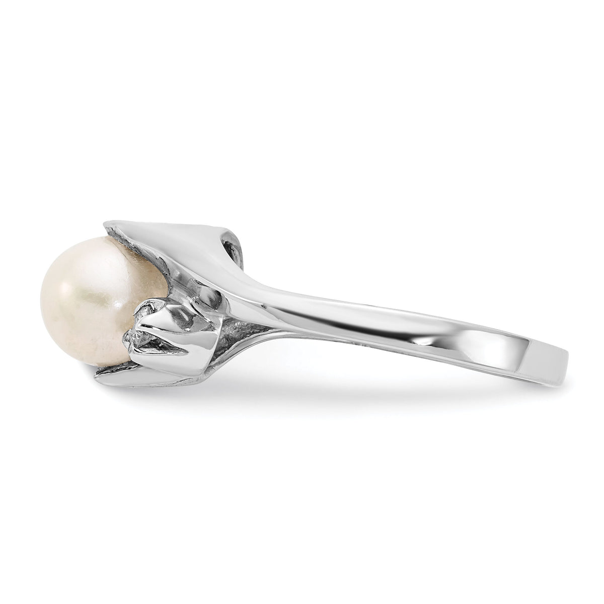 14k White Gold 6mm FW Cultured Pearl AA Diamond ring-Y1933PL/AA