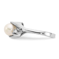 14k White Gold 6mm FW Cultured Pearl AA Diamond ring-Y1933PL/AA