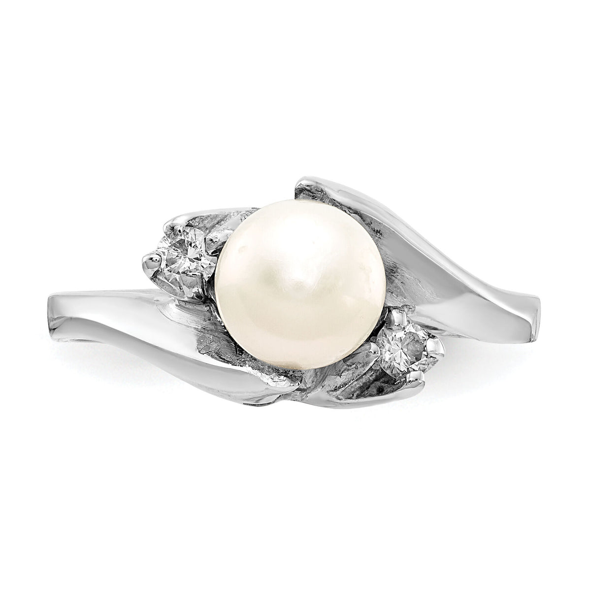 14k White Gold 6mm FW Cultured Pearl AA Diamond ring-Y1933PL/AA