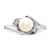 14k White Gold 6mm FW Cultured Pearl AA Diamond ring-Y1933PL/AA