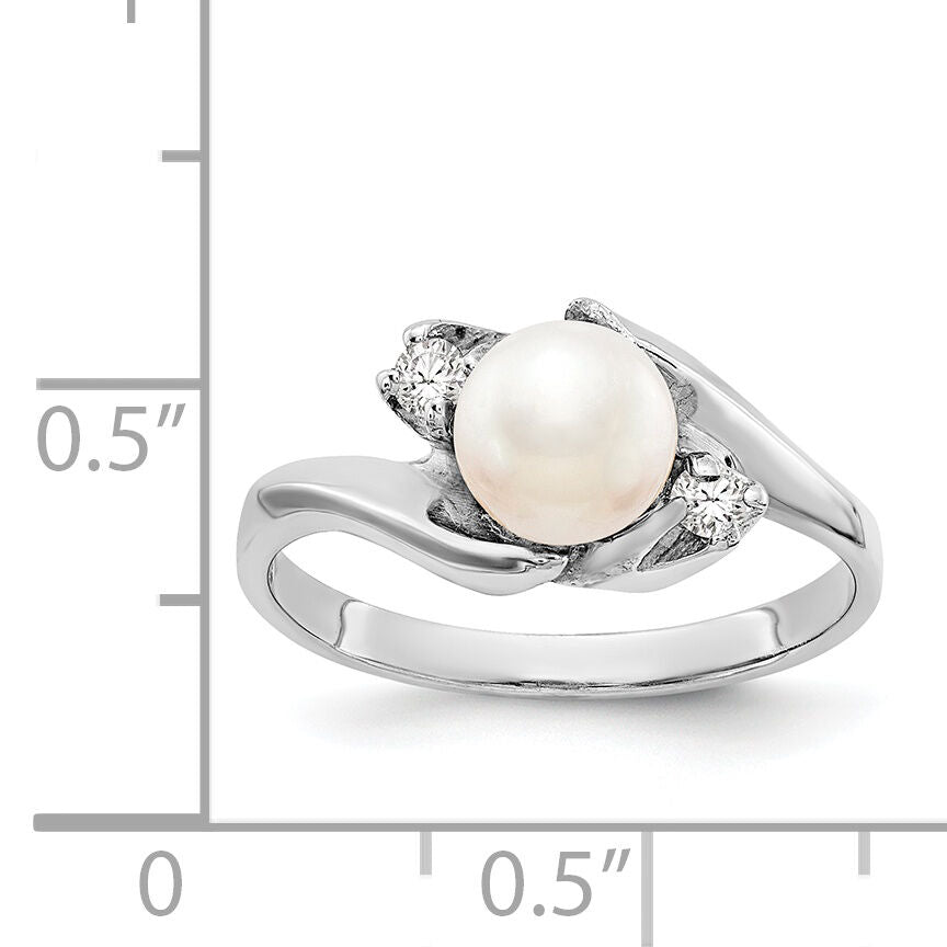 14k White Gold 6mm FW Cultured Pearl AA Diamond ring-Y1933PL/AA