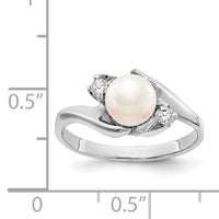 14k White Gold 6mm FW Cultured Pearl AA Diamond ring-Y1933PL/AA