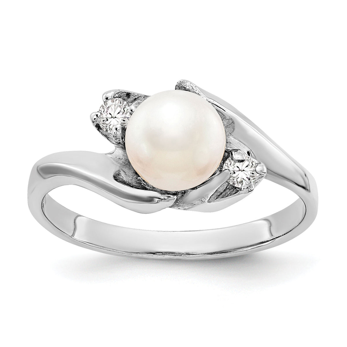 14k White Gold 6mm FW Cultured Pearl AA Diamond ring-Y1933PL/AA