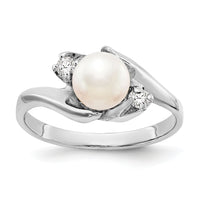 14k White Gold 6mm FW Cultured Pearl AA Diamond ring-Y1933PL/AA