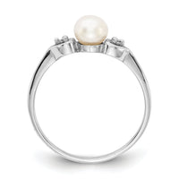 14k White Gold 4.5mm FW Cultured Pearl AA Diamond ring-Y1937PL/AA