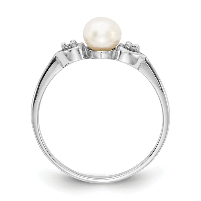 14k White Gold 4.5mm FW Cultured Pearl AA Diamond ring-Y1937PL/AA