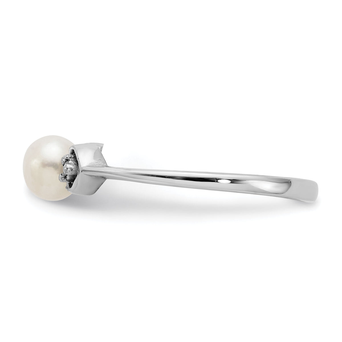14k White Gold 4.5mm FW Cultured Pearl AA Diamond ring-Y1937PL/AA