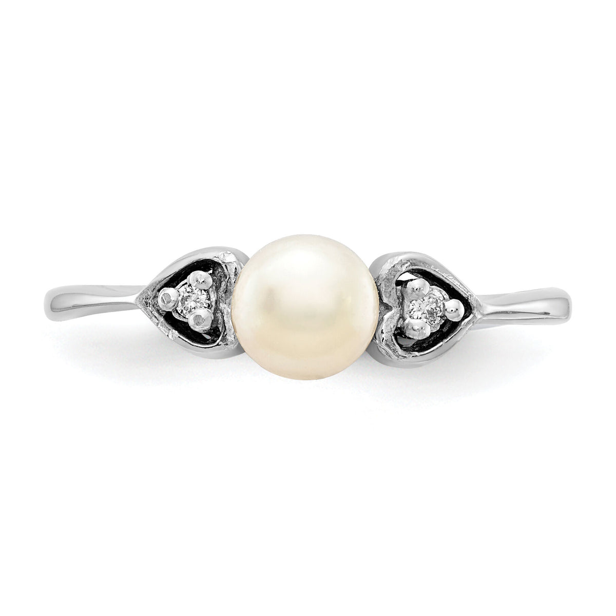 14k White Gold 4.5mm FW Cultured Pearl AA Diamond ring-Y1937PL/AA