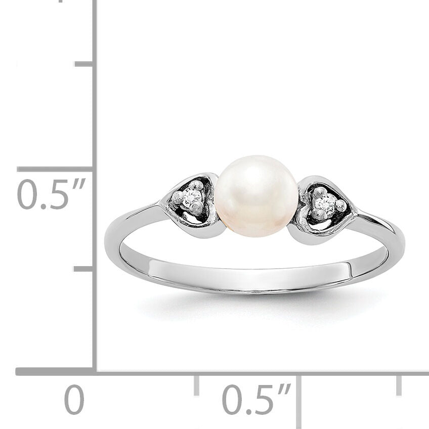 14k White Gold 4.5mm FW Cultured Pearl AA Diamond ring-Y1937PL/AA