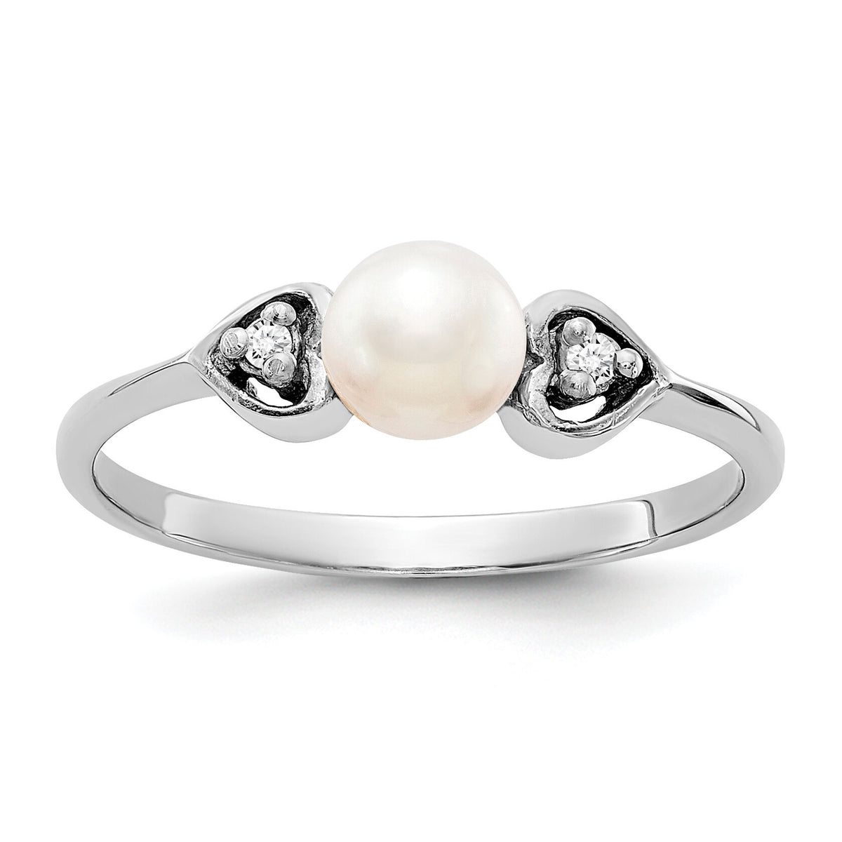 14k White Gold 4.5mm FW Cultured Pearl AA Diamond ring-Y1937PL/AA