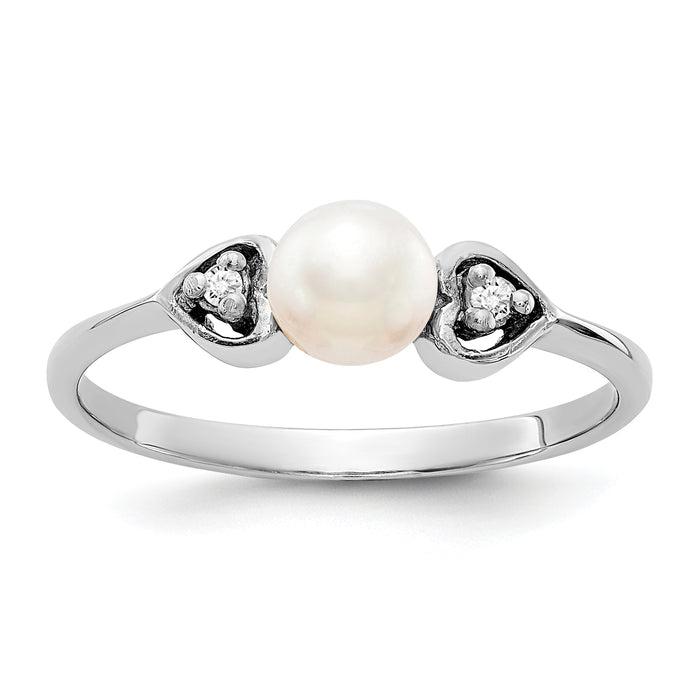 14k White Gold 4.5mm FW Cultured Pearl AA Diamond ring-Y1937PL/AA