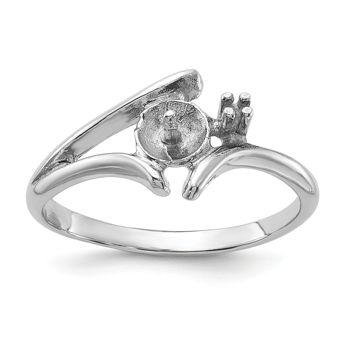 14k White Gold Polished Pearl & Diamond Ring Mounting-Y1947