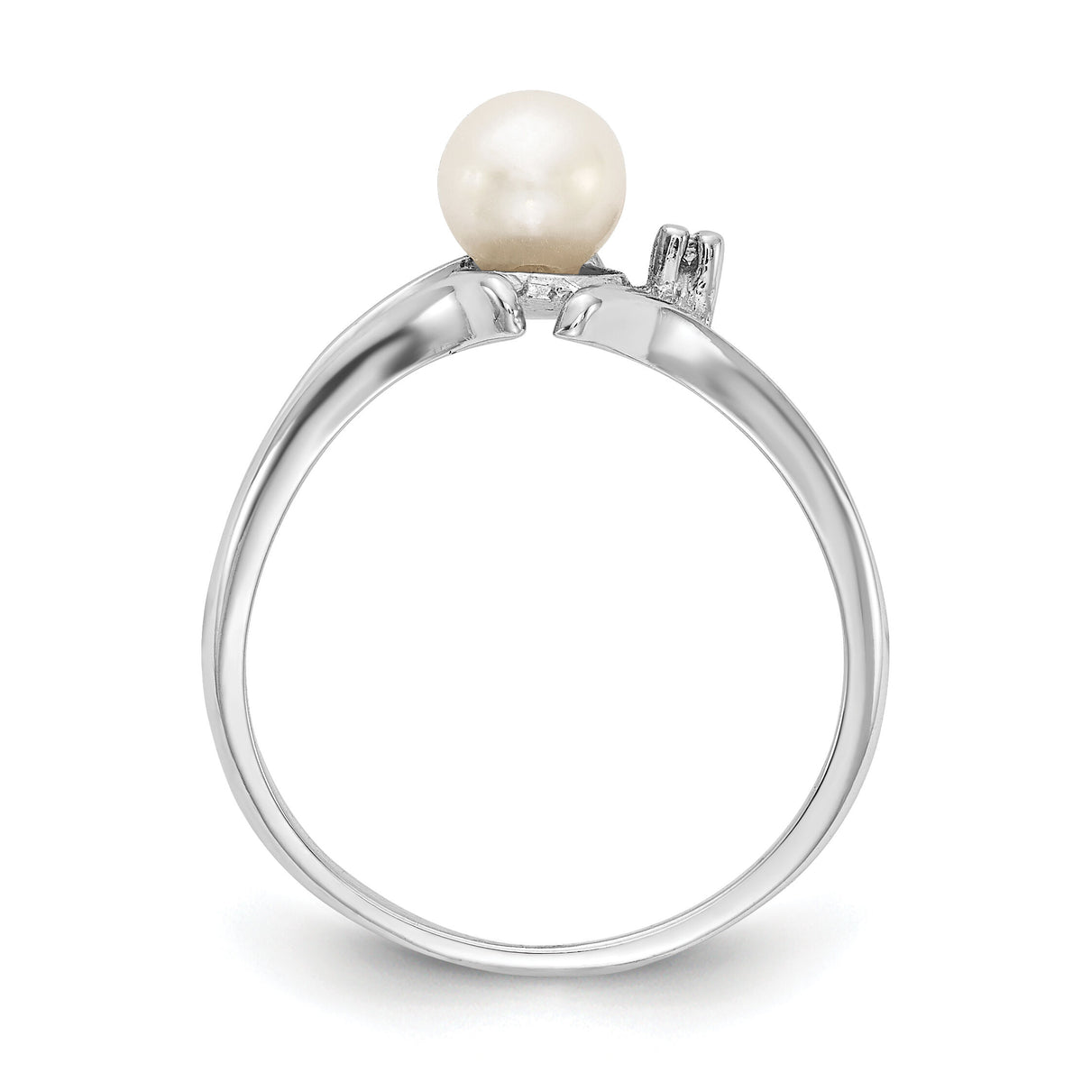 14k White Gold 5mm FW Cultured Pearl & AA Diamond Ring-Y1947PL/AA