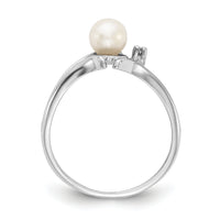 14k White Gold 5mm FW Cultured Pearl & AA Diamond Ring-Y1947PL/AA
