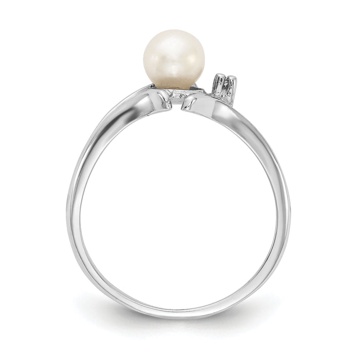 14k White Gold 5mm FW Cultured Pearl & AA Diamond Ring-Y1947PL/AA