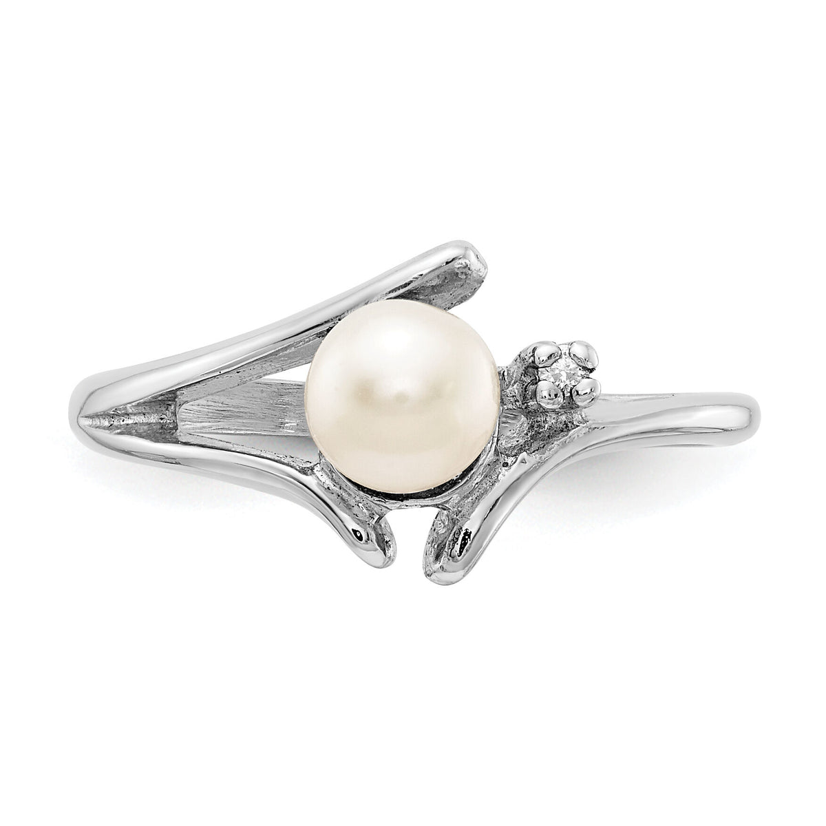 14k White Gold 5mm FW Cultured Pearl & AA Diamond Ring-Y1947PL/AA