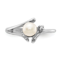 14k White Gold 5mm FW Cultured Pearl & AA Diamond Ring-Y1947PL/AA