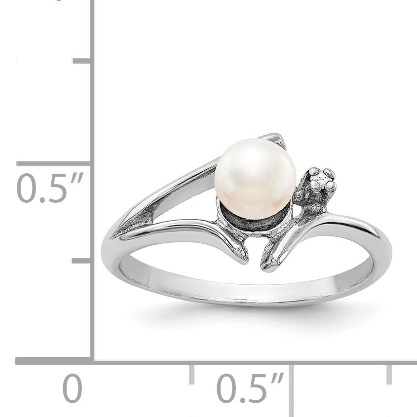 14k White Gold 5mm FW Cultured Pearl & AA Diamond Ring-Y1947PL/AA