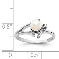 14k White Gold 5mm FW Cultured Pearl & AA Diamond Ring-Y1947PL/AA