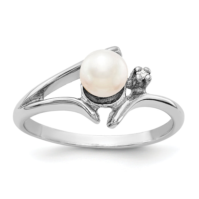 14k White Gold 5mm FW Cultured Pearl & AA Diamond Ring-Y1947PL/AA