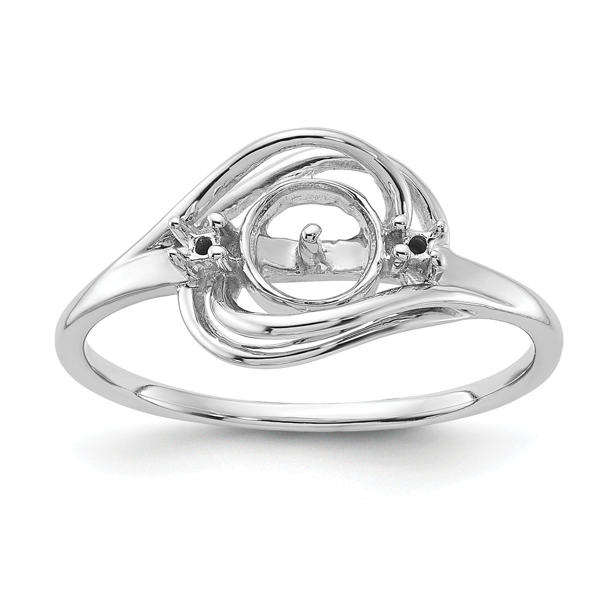 14k White Gold Polished Diamond & Pearl Ring Mounting-Y1969