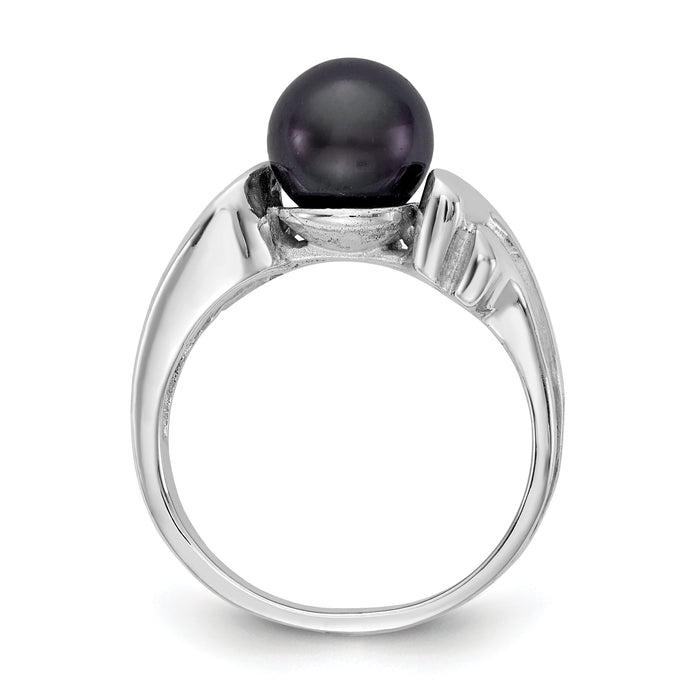 14k White Gold 7mm Black FW Cultured Pearl ring-Y2003BP