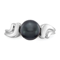 14k White Gold 7mm Black FW Cultured Pearl ring-Y2003BP