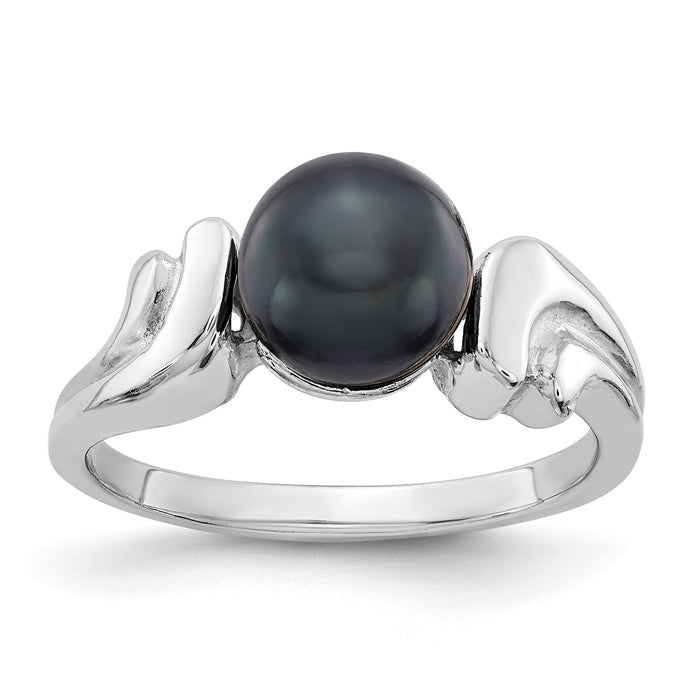 14k White Gold 7mm Black FW Cultured Pearl ring-Y2003BP