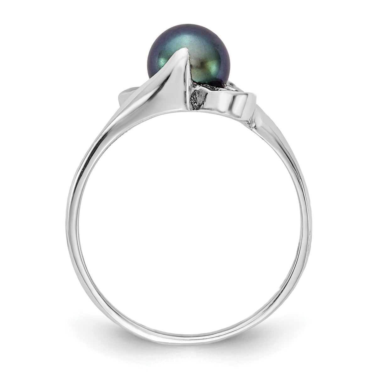 14k White Gold 5.5mm Black FW Cultured Pearl ring-Y2007BP