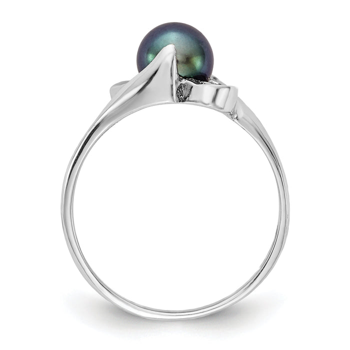 14k White Gold 5.5mm Black FW Cultured Pearl ring-Y2007BP