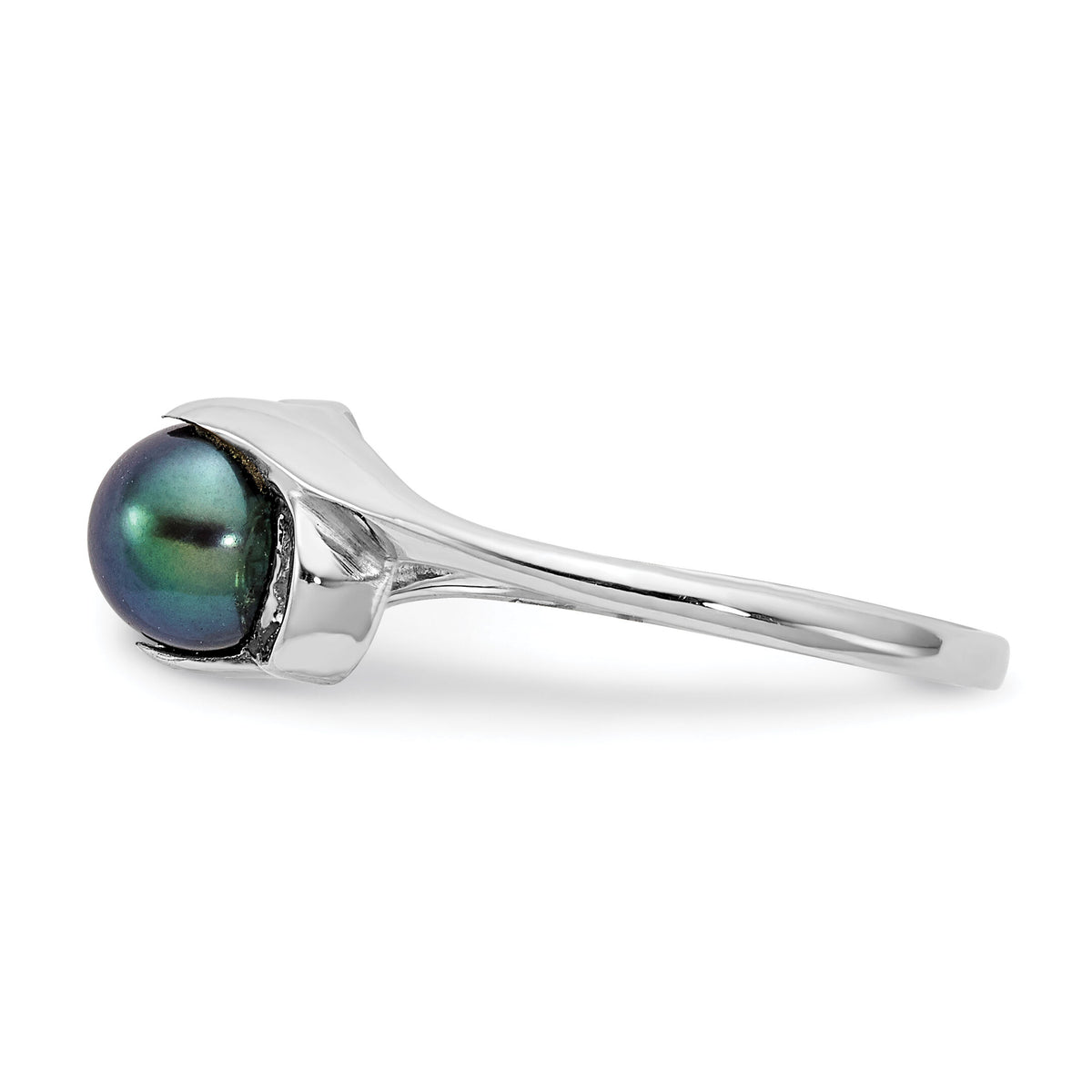 14k White Gold 5.5mm Black FW Cultured Pearl ring-Y2007BP