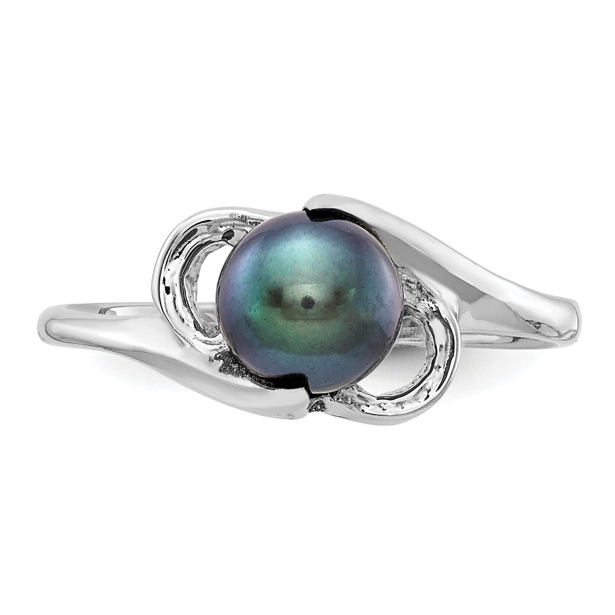 14k White Gold 5.5mm Black FW Cultured Pearl ring-Y2007BP